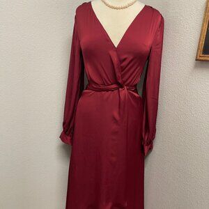Express Maxi Wrap Dress Long Sleeve Womens  Satin Red XS/TP